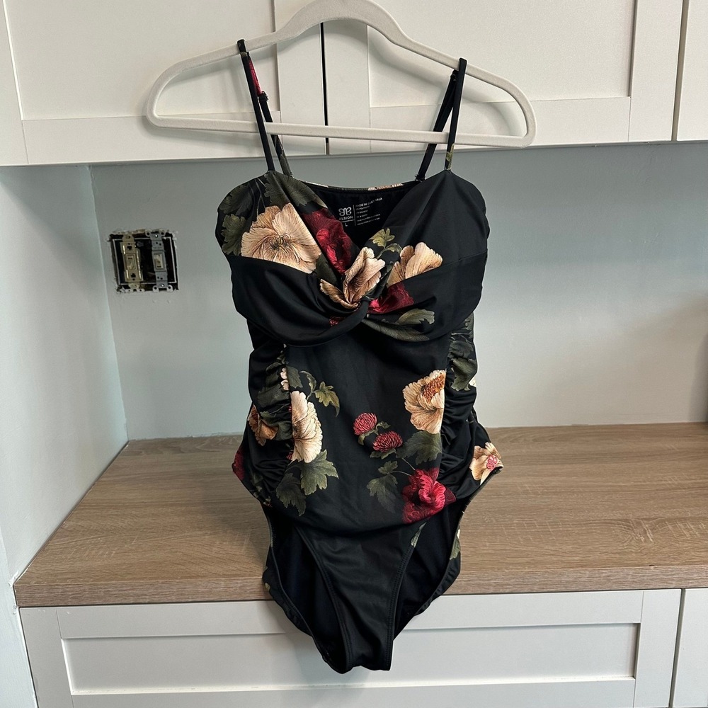 Albion Fit Braid One Piece Swimsuit Women L Victoria Black Red Ruched Vacation - Picture 5 of 14